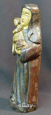 A vierge enfant statuette ancienne 37c1,3kg bois Jésus art sacré Dieu christ