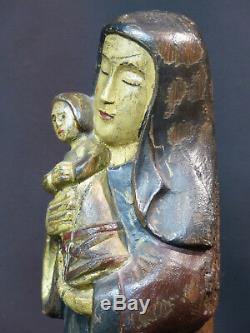A vierge enfant statuette ancienne 37c1,3kg bois Jésus art sacré Dieu christ