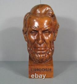 Abraham Lincoln Buste Portrait Ancienne Sculpture En Bois