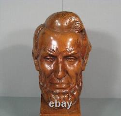 Abraham Lincoln Buste Portrait Ancienne Sculpture En Bois