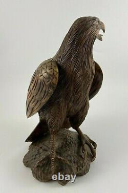 Aigle En Bois Sculpte 1900 Travail Ancien Art Populaire Rapace F186