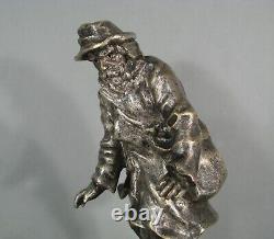 Allégorie De L Hiver Homme Chemineau Vagabond Sculpture Ancienne Bronze Argenté