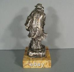 Allégorie De L Hiver Homme Chemineau Vagabond Sculpture Ancienne Bronze Argenté