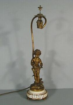Amour Charmeur Sculpture Pied De Lampe Fût Lampe Bronze Ancien Signé Kinsburger