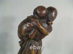 Amour Maternel Mère Et Enfant Ancienne Sculpture Bronze Signé Schmidt-cassel