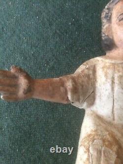 Ancien 18 eme siècle Statue enfant jésus nativité crêche noël 32 cm bois enduit