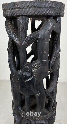 Ancien 1940 1950 sculpture Makonde Tanzanie arbre de vie en ébène