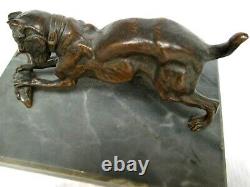 Ancien BRONZE ANIMALIER XIX ème CHIEN de CHASSE au RAT socle marbre