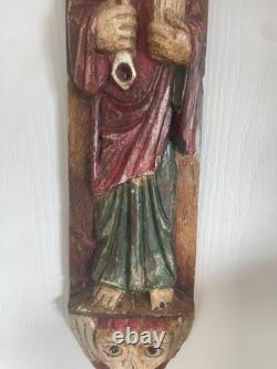 Ancien Bas Relief Bois Sculpté Sculpture Statue Jésus Joseph Apôtre Pierre OURO