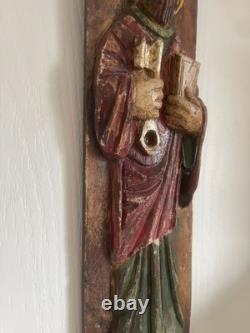 Ancien Bas Relief Bois Sculpté Sculpture Statue Jésus Joseph Apôtre Pierre OURO