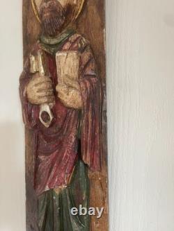 Ancien Bas Relief Bois Sculpté Sculpture Statue Jésus Joseph Apôtre Pierre OURO