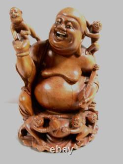 Ancien Bouddha Aux Enfants Statue Sculpture En Bois Art Asiatique Buddha