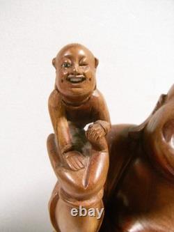 Ancien Bouddha Aux Enfants Statue Sculpture En Bois Art Asiatique Buddha