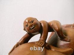 Ancien Bouddha Aux Enfants Statue Sculpture En Bois Art Asiatique Buddha