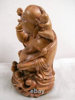 Ancien Bouddha Aux Enfants Statue Sculpture En Bois Art Asiatique Buddha