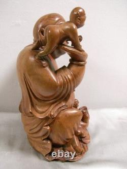 Ancien Bouddha Aux Enfants Statue Sculpture En Bois Art Asiatique Buddha
