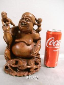 Ancien Bouddha Aux Enfants Statue Sculpture En Bois Art Asiatique Buddha