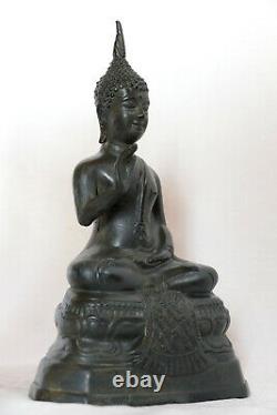Ancien Bouddha en bronze Lanna Thailande Buddha bouddhisme Asie Abhaya H23.5cm
