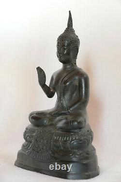 Ancien Bouddha en bronze Lanna Thailande Buddha bouddhisme Asie Abhaya H23.5cm