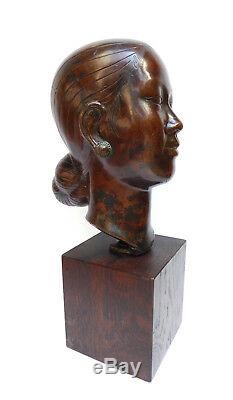 Ancien Bronze Femme Indochinoise Art Déco école des beaux arts c. 1910-1930