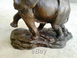 Ancien Bronze L'éléphant Du Sérengeti Statue Médailler Franklin buste sculpture