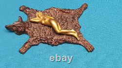 Ancien Bronze Polychrome De Vienne Érotique Femme Nue Sur Peau Ours Bergman