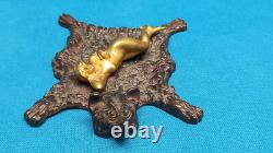 Ancien Bronze Polychrome De Vienne Érotique Femme Nue Sur Peau Ours Bergman