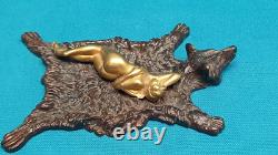 Ancien Bronze Polychrome De Vienne Érotique Femme Nue Sur Peau Ours Bergman