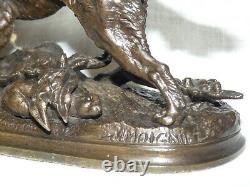 Ancien Bronze Setter en action sur un lapin Jules MOIGNIEZ 1835-1894 XIXe