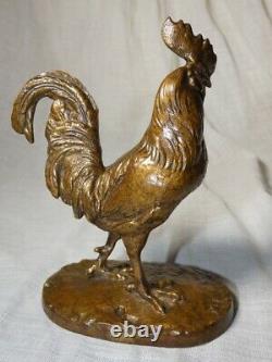Ancien Bronze animalier patine dorée coq signé P. J Mène (1810-1879)