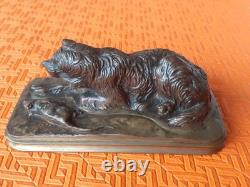 Ancien Bronze chien au rat Alfred jacquemart 1824/1896