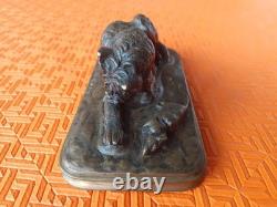 Ancien Bronze chien au rat Alfred jacquemart 1824/1896