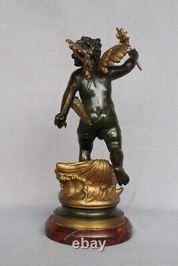 Ancien Bronze doré et Patiné Signé CLODION Cupidon Napoléon Mythologique