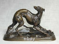 Ancien Bronze lévrier en action sur un lièvre Jules MOIGNIEZ 1835-1894 XIXe