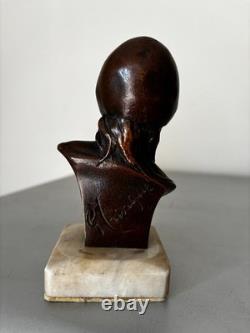 Ancien Buste Bronze Fillette Beguin Georges Trinque 1844-1930 Socle Marbre