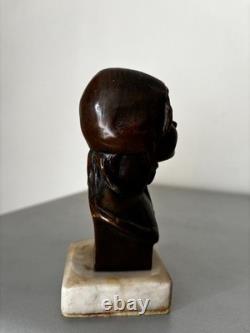 Ancien Buste Bronze Fillette Beguin Georges Trinque 1844-1930 Socle Marbre