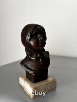 Ancien Buste Bronze Fillette Beguin Georges Trinque 1844-1930 Socle Marbre