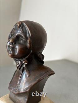 Ancien Buste Bronze Fillette Beguin Georges Trinque 1844-1930 Socle Marbre