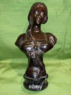 Ancien Buste En Bronze Signé Moreau sculpture femme portrait statue marbre déco