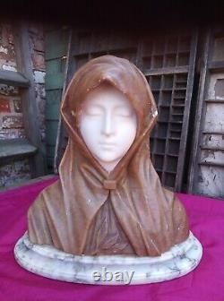 Ancien Buste En Marbre De La Vierge Marie 19 Ème