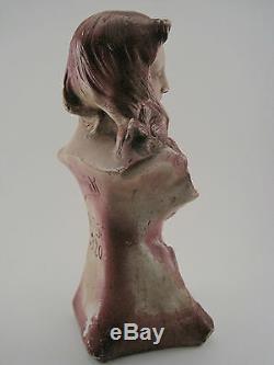 Ancien Buste Jeune Femme Plâtre Polychrome ART NOUVEAU Signé Numéroté woman bust