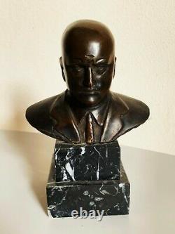 Ancien Buste bronze Benito Mussolini sur marbre Giorgio Rossi Duce bust 1930