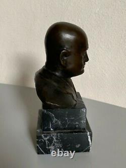 Ancien Buste bronze Benito Mussolini sur marbre Giorgio Rossi Duce bust 1930
