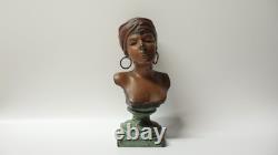 Ancien Buste de femme mauresque en métal coloré signé Villanis Art Nouveau