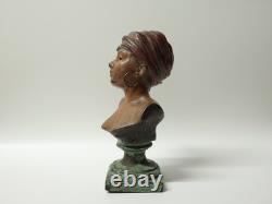 Ancien Buste de femme mauresque en métal coloré signé Villanis Art Nouveau