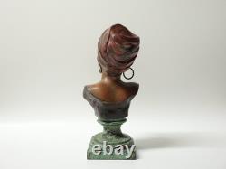 Ancien Buste de femme mauresque en métal coloré signé Villanis Art Nouveau