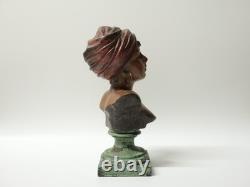 Ancien Buste de femme mauresque en métal coloré signé Villanis Art Nouveau
