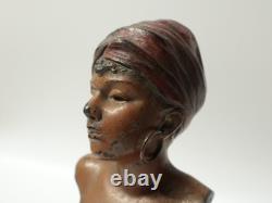 Ancien Buste de femme mauresque en métal coloré signé Villanis Art Nouveau