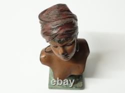 Ancien Buste de femme mauresque en métal coloré signé Villanis Art Nouveau