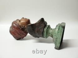 Ancien Buste de femme mauresque en métal coloré signé Villanis Art Nouveau